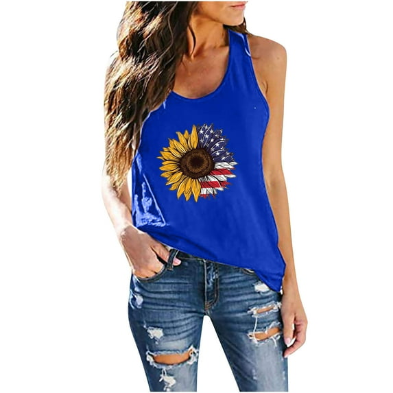 Dyegold 4th Of July Tank Tops For Women Summer Sleeveless American Flag Shirt Loose Casual Patriotic Graphic Tee Tops Tshirt