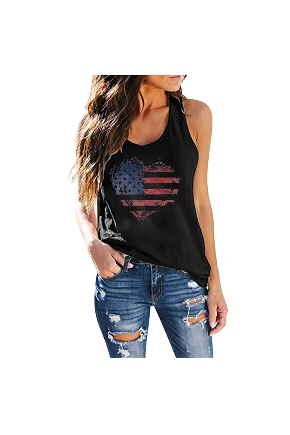 Dyegold 4th Of July Tank Tops For Women Summer Sleeveless American Flag Shirt Loose Casual Patriotic Graphic Tee Tops Tshirt