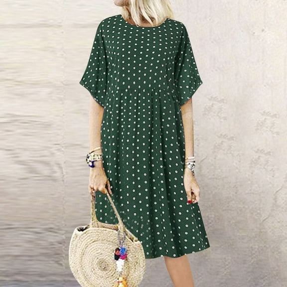 Dyegold Beach Dresses for Women Casual Summer Flowy Swing Long Maxi Sun Dress Tie-Dye Print Short Sleeve Plus Sundresses Round Neck Vacation Dress Wedding Guest