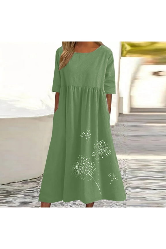 Dyegold Beach Dresses for Women Casual Summer Flowy Swing Long Maxi Sun Dress Tie-Dye Print Short Sleeve Plus Round Neck Vacation Dress Wedding Guest