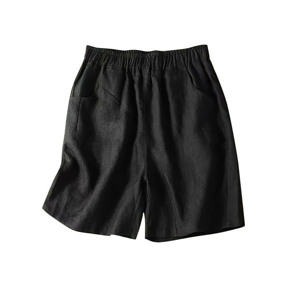 Dyegold Bermuda Shorts For Women Cotton Linen Casual Summer Elastic High Waist Pants Loose Knee Length Plus Size Shorts