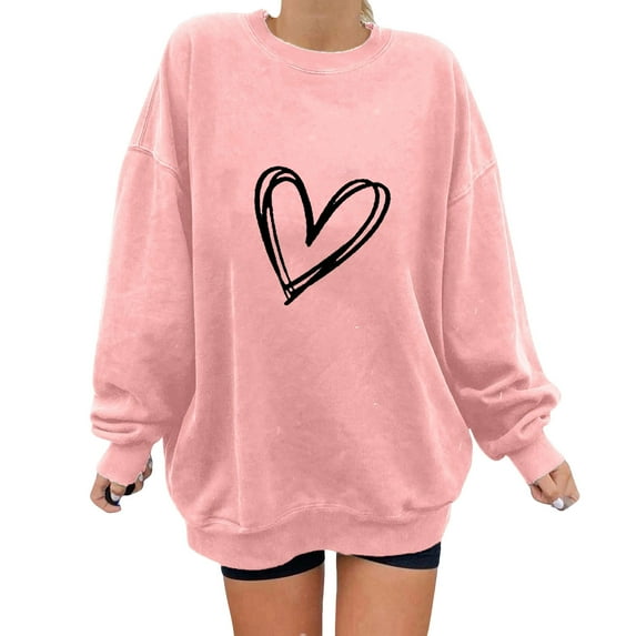 Dyegold Big Sweatshirts For Women Teen Girls Heart Print Graphic Crop Sweatshirts For Women Fall Sweatshirt Fall Outfits Oversized Christmas Oversized Hoodies On-trend Low Spend