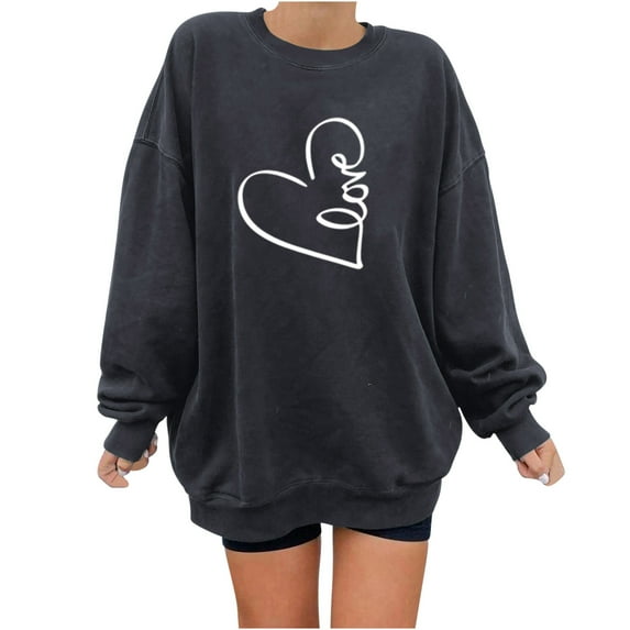 Dyegold Big Sweatshirts For Women Teen Girls Heart Print Graphic Women Fall Clothes Womens Crewneck Sweatshirt Y2K Clothes Plus Size Christmas Cropped Sweatshirt Sale