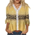 thumbnail image 1 of Dyegold Blouses For Women Dressy Casual 3/4 Flare Sleeve Lace Trim V Neck Floral Print Vintage Tunic Tops Loose Fit Shirts, 1 of 5