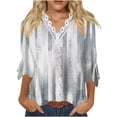 thumbnail image 1 of Dyegold Blouses For Women Dressy Casual 3/4 Flare Sleeve Lace Trim V Neck Floral Print Vintage Tunic Tops Loose Fit Shirts, 1 of 5