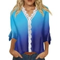 thumbnail image 1 of Dyegold Blouses For Women Dressy Casual 3/4 Flare Sleeve Lace Trim V Neck Floral Print Vintage Tunic Tops Loose Fit Shirts, 1 of 5