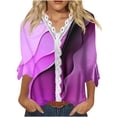 thumbnail image 1 of Dyegold Blouses For Women Dressy Casual 3/4 Flare Sleeve Lace Trim V Neck Floral Print Vintage Tunic Tops Loose Fit Shirts, 1 of 5