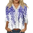 thumbnail image 1 of Dyegold Blouses For Women Dressy Casual 3/4 Flare Sleeve Lace Trim V Neck Floral Print Vintage Tunic Tops Loose Fit Shirts, 1 of 5