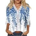 thumbnail image 1 of Dyegold Blouses For Women Dressy Casual 3/4 Flare Sleeve Lace Trim V Neck Floral Print Vintage Tunic Tops Loose Fit Shirts, 1 of 5