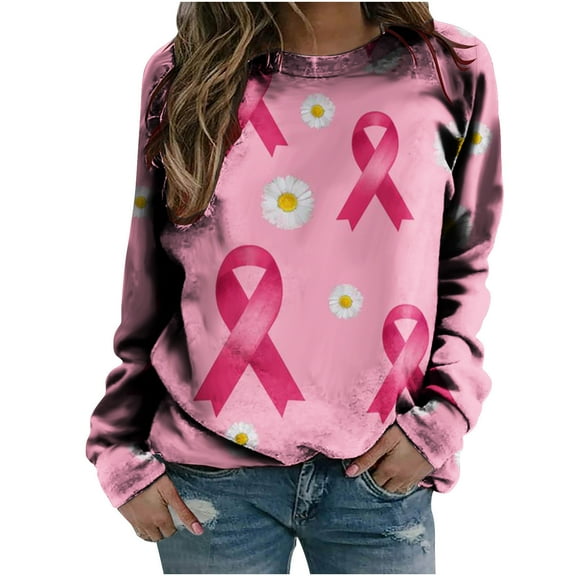 Dyegold Breast Cancer Shirt Support Women Crewneck Ladies Ribbon Sweatshirt Pink Trendy Breast Cancer Survivor Hoodie Winter Casual Loose Pullover Plus Size Shirts Teen Girls Sweater