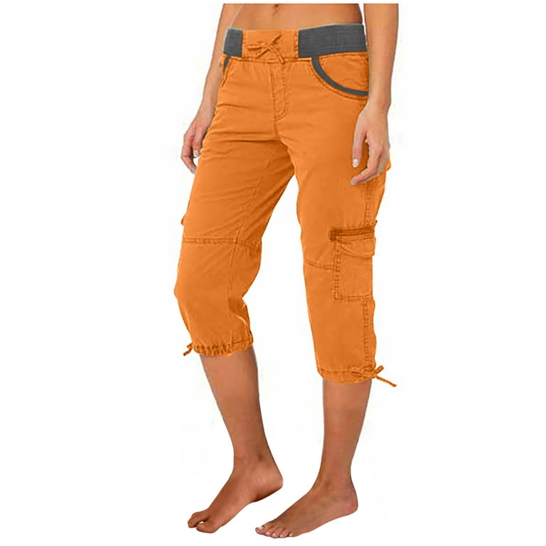 Dyegold Capri Cargo Pants For Women High Waist Casual Loose Fit
