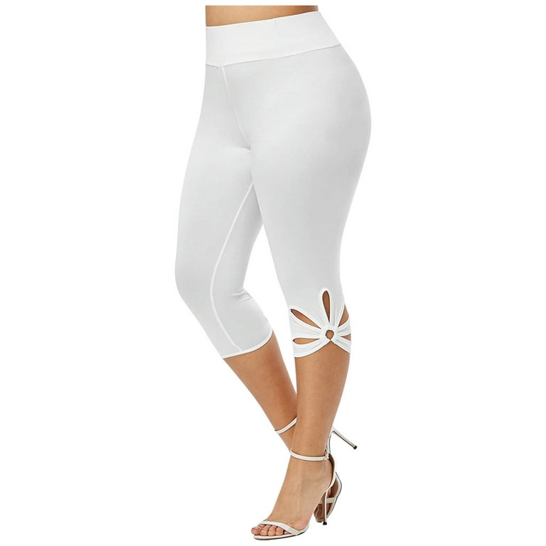 Plus size capris for women black white leggings casual summer high