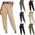 thumbnail image 1 of Dyegold Capri Pants For Women Casual Summer Cotton Linen Elastic High Waist Wide Leg Cropped Pants Trouser For Ladies Summer, 1 of 8