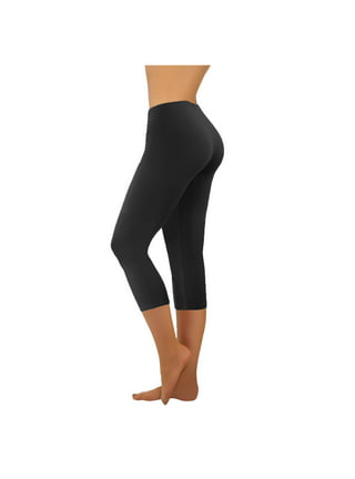 Owordtank Womens Knee Length Workout Pants High Waisted Capri Yoga Leggings  with Pockets
