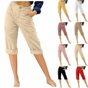 PIMELU Dyegold Capris For Women Plus Size Summer Casual Wide Leg Cropped Pants Stretch Pull On Loose Work Crop Trousers With Pocket