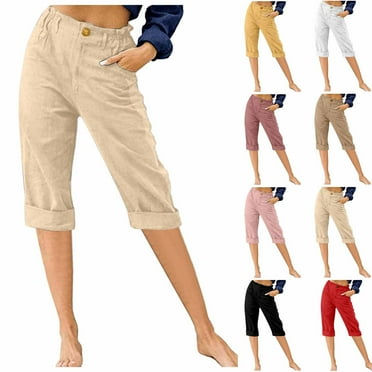 Dyegold Capris For Women Plus Size Summer Casual Wide Leg Cropped Pants Stretch Pull On Loose Work Crop Trousers With Pocket