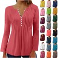thumbnail image 1 of Dyegold Casual Long Sleeve Tops For Women Fall Fashion 2023 Button Up V Neck Pleated Tunic Boho Vintage Blouses Henley Shirt, 1 of 5