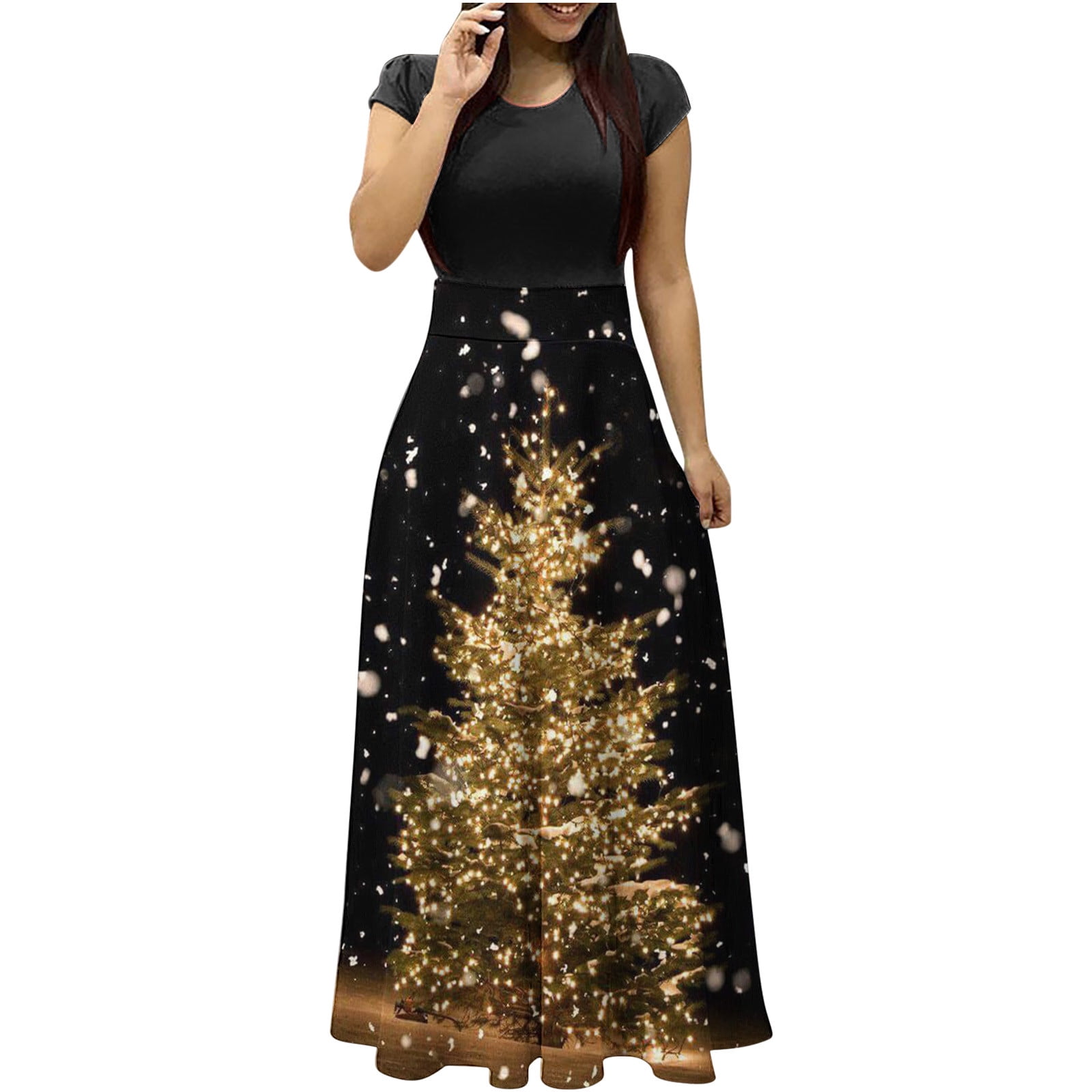 Dyegold Christmas Dresses Teen Girls Xmas Tree Print Aline Christmas Christmas Dress For Teenager