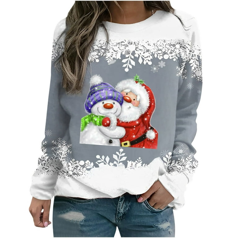 Women Christmas Snowman Print Blouse T Shirt Ladies Xmas Pullover Tops Plus  Size 