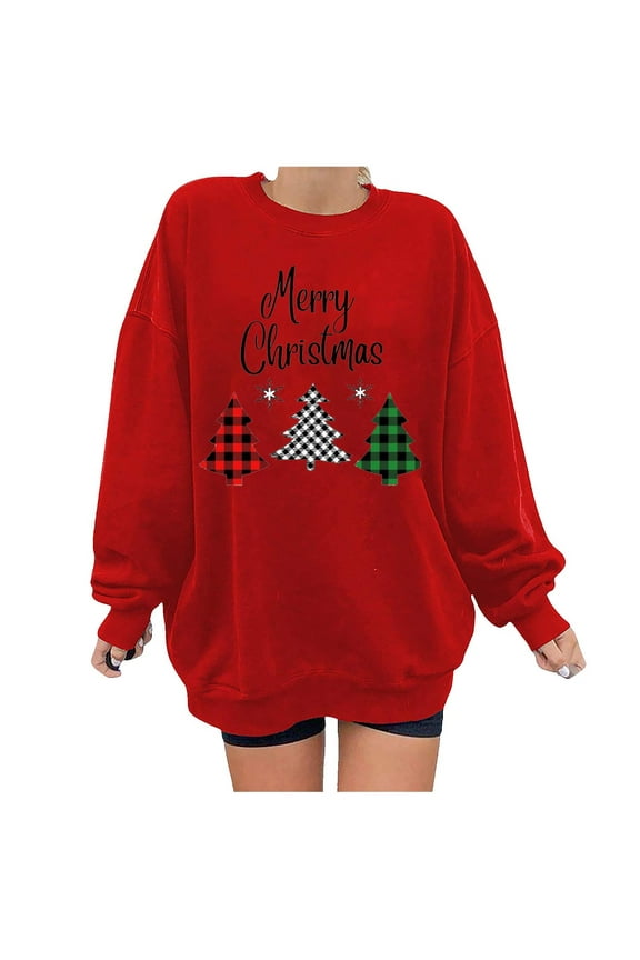 Dyegold Christmas Shirts For Women Weekly Xmas Tree Funny Sweater Teen Girls Novelty Casual Graphic Shirts Holiday Merry Christmas Ladies Pullover Crewneck Blouse Hoodie Plus Size Tops