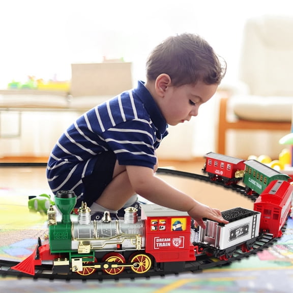 Dyegold Christmas Steam Train Track Toy with Light and Sound Effects Battery Powered for Boys Girls Holiday Gift Festive Play