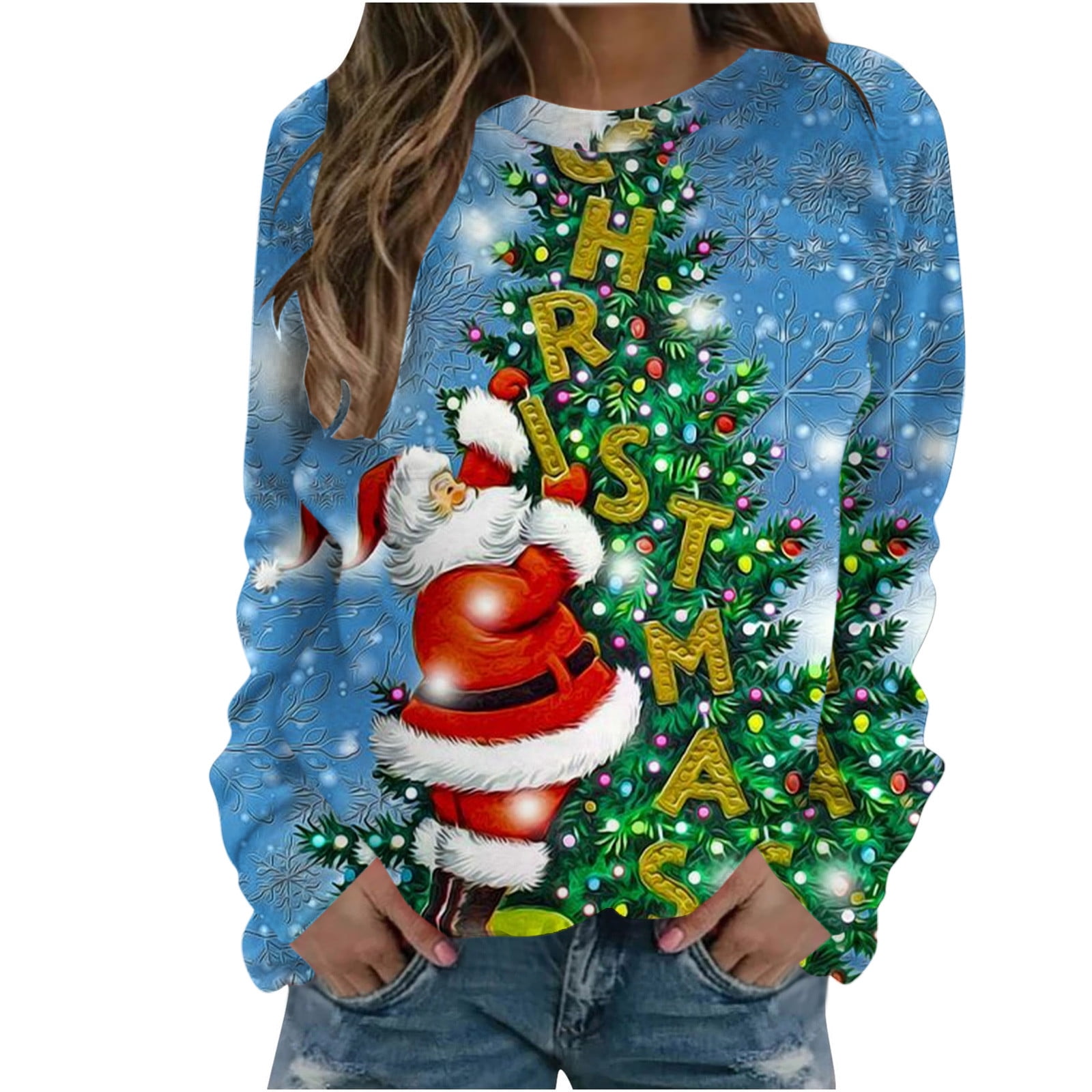 Dyegold Christmas Sweaters for Women My Orders Casual Xmas Santa Novelty Sweater Graphic Ladies Teen Girls Pullover Cute Merry Christmas Crewneck
