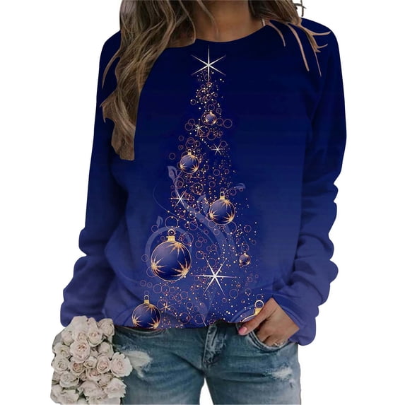 Dyegold Christmas Sweatshirts For Women Ladies Cute Crewneck Xmas Tops Cropped Sweatshirts For Women Womens Sweatshirt Work Office Sport Long Sleeve Christmas Cropped Sweatshirt Holiday