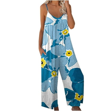 Dyegold Clearance Sale Womens Jumpsuit,Overalls for Women,Summer Women'S Print Sleeveless Pocket Strap Casual Overalls Romper,Stylish Lightweight Comfortable Versatile