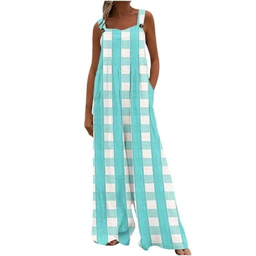 Dyegold Clearance Sale Womens Jumpsuit,Overalls for Women,Women's Printed Jumpsuit Casual Button Pocket Sleeveless Wide Leg Trousers,Stylish Lightweight Comfortable Versatile
