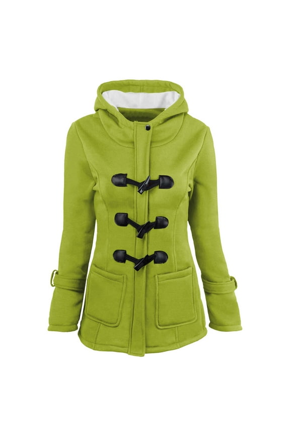 Dyegold Coat Women Fall Thickened Ladies Parkas Winter Warm Windproof Hooded Teen Girls Outwear Padded Plus Size Horn Buttons Hoodie Fleece Casual Clothes Sweater Sherpa Lined Coats