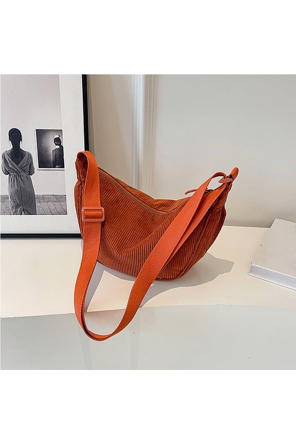 Corduroy Large Crossbody Shoulder Bag Slouchy Half Moon Hobo Purse with Adjustable Strap Versatile Tote Handbag for Women Travel Work