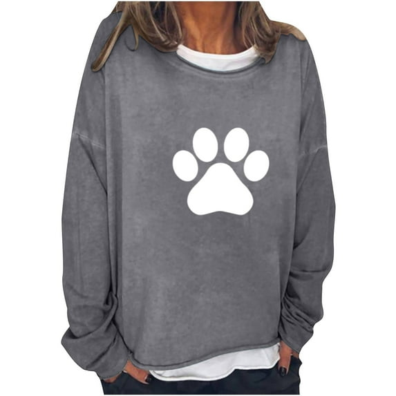 Dyegold Crew Neck Sweatshirts Women My Orders Workout Fleece Western Vintage Jacket Teen Girls Casual Plus Size Shirts Y2k Dog Paw Print Sweater Comfy Oversized Hoodie Ladies Graphic Sweatshirt Tops