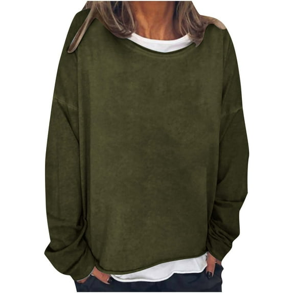 Dyegold Crewneck Sweatshirt Women Ladies Fashion Solid Color Crew Neck Tunics Fall Sweaters For Women Womens Casual Tops Business Casual Fall Fashion 2023 Christmas Womens Tops Fall Up to 65% Off