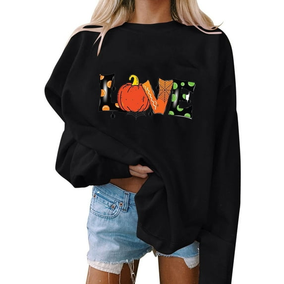 Dyegold Cute Halloween Sweatshirt Teen Girls Cute Funny Graphic Hoodies Sale Fall Clothes For Women Fall Outfits Oversized Halloween Fall Fashion 2023 Women's Fall Trends