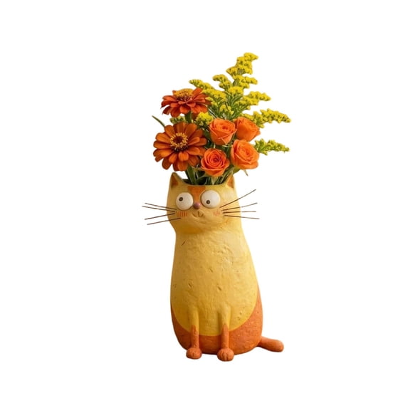 Dyegold Cute Resin Flower Vase 7.5 Inch Handcrafted Sitting Character Shape for Fresh Dried Flowers Home Office Bookshelf Decor