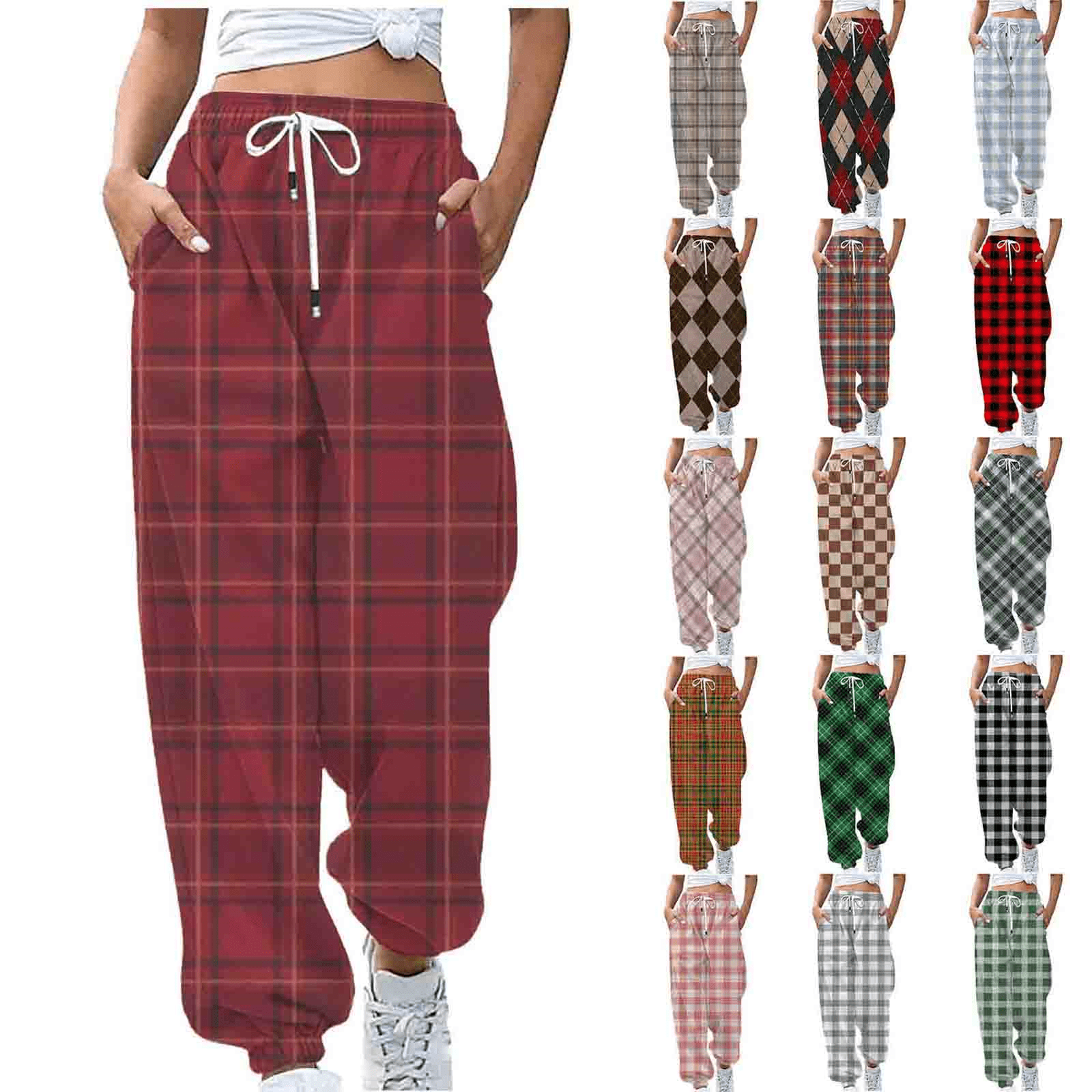 Dyegold Cute Sweatpants Ladies Cute Buffalo Plaid Casual Pants