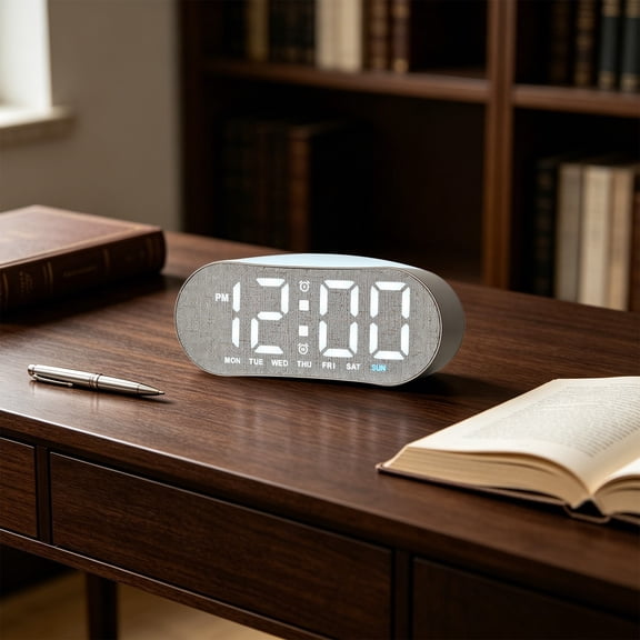 Dyegold Digital LED Alarm Clock with Date Temperature Display Brightness Adjustable Dual Power for Bedroom Office Home 6.3 Inch Wide