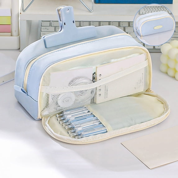 Dyegold Double Layer Canvas Pencil Case with Transparent Window for Easy Content Viewing and Large Capacity Stationery Storage for Office and Home