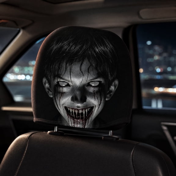 Dyegold Evil Ghost Gothic Style Car Headrest Cover Stretchy Polyester Universal Fit Spooky Skull for Vehicle Interior Accessories