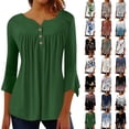 thumbnail image 1 of Dyegold Fall Shirts For Women 2023 3/4 Sleeve Pleated Front V Neck Button Down Tops Tunics Vintage Floral Printed Blouses, 1 of 4