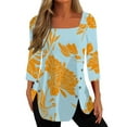 thumbnail image 1 of Dyegold Fall Shirts For Women 2023 Side Slit Square Neck Long Sleeve Tops Dressy Casual Floral Print Blouses Loose Tunic Top, 1 of 4