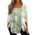 thumbnail image 1 of Dyegold Fall Shirts For Women 2023 Side Slit Square Neck Long Sleeve Tops Dressy Casual Floral Print Blouses Loose Tunic Top, 1 of 3
