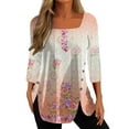 thumbnail image 1 of Dyegold Fall Tops For Women 2023 Trendy Long Sleeve Shirts Casual Loose Floral Tunics Fashion Slit Button Square Neck Blouse, 1 of 5