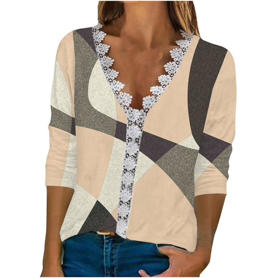 Dyegold Fall Tops For Women 2023 Trendy Long Sleeve Shirts Dressy Casual V-Neck Leopard Color Block Tunics Top Loose Blouses