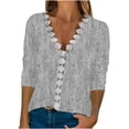 thumbnail image 1 of Dyegold Casual Long Sleeve Tops For Women Fashion Fall 2023 V Neck Lace Trim Sexy Blouses Floral Printed Shirts Loose Tshirt, 1 of 5