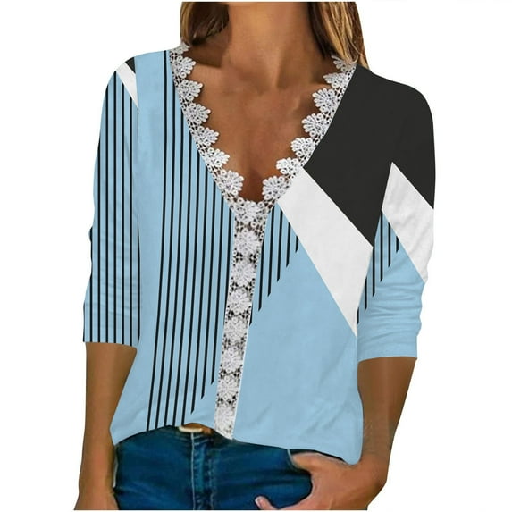 Dyegold Fall Tops For Women 2023 Trendy Long Sleeve Shirts Dressy Casual V-Neck Leopard Color Block Tunics Top Loose Blouses