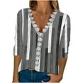 thumbnail image 1 of Dyegold Casual Long Sleeve Tops For Women Fashion Fall 2023 V Neck Lace Trim Sexy Blouses Floral Printed Shirts Loose Tshirt, 1 of 5