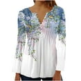 thumbnail image 1 of Dyegold Long Sleeve Tunic Tops For Women Fall Fashion 2023 Pleated V-Neck Blouses Casual Vintage Boho Floral Shirts Tshirts, 1 of 4