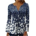thumbnail image 1 of Dyegold Fall Tops For Women 2023 Trendy Pleated Front V Neck Floral Print Tunic Top Casual Loose Long Sleeve Button Up Shirt, 1 of 2