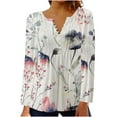 thumbnail image 1 of Dyegold Fall Tops For Women 2023 Trendy Pleated Front V Neck Floral Print Tunic Top Casual Loose Long Sleeve Button Up Shirt, 1 of 2